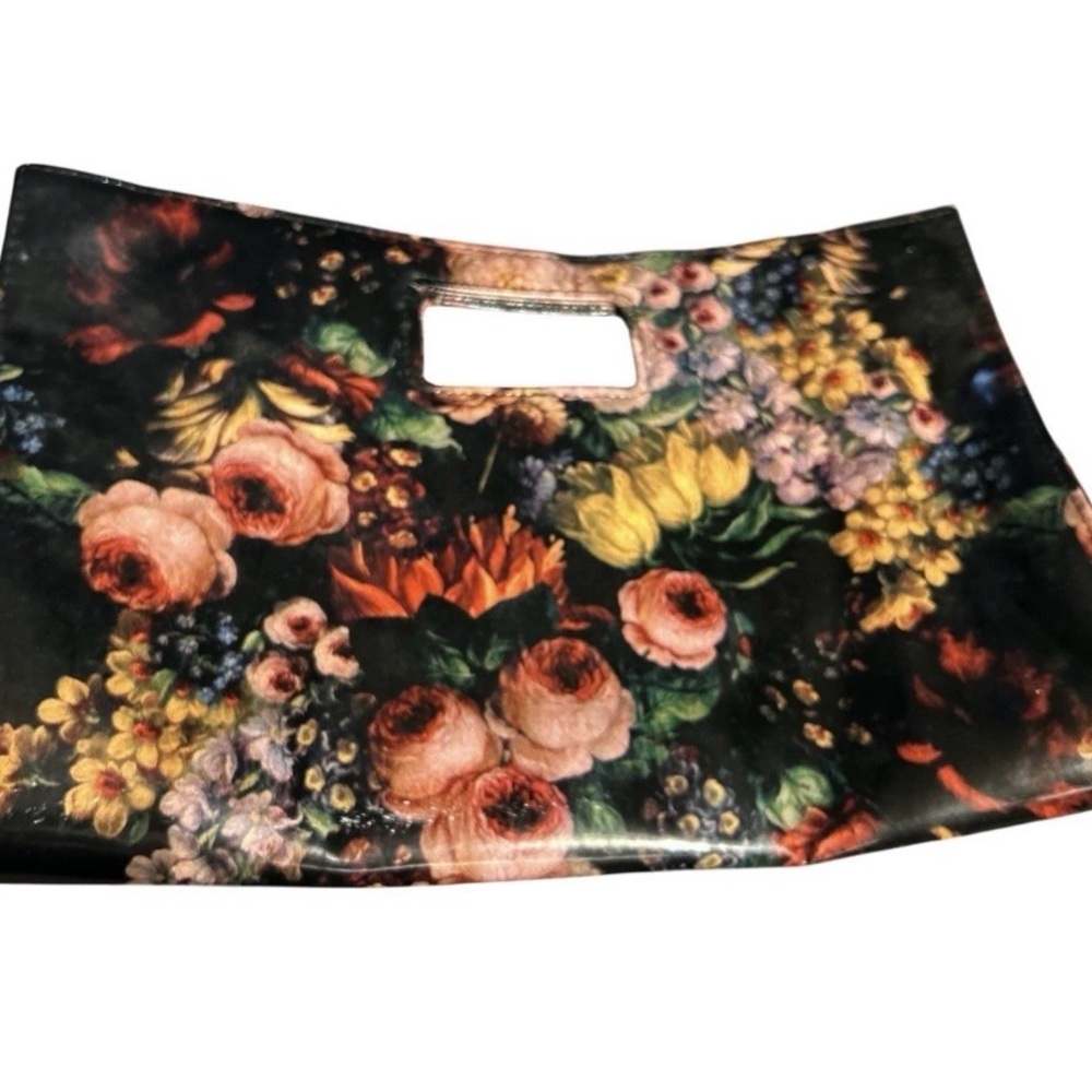 Vintage patent Floral Print Handbag